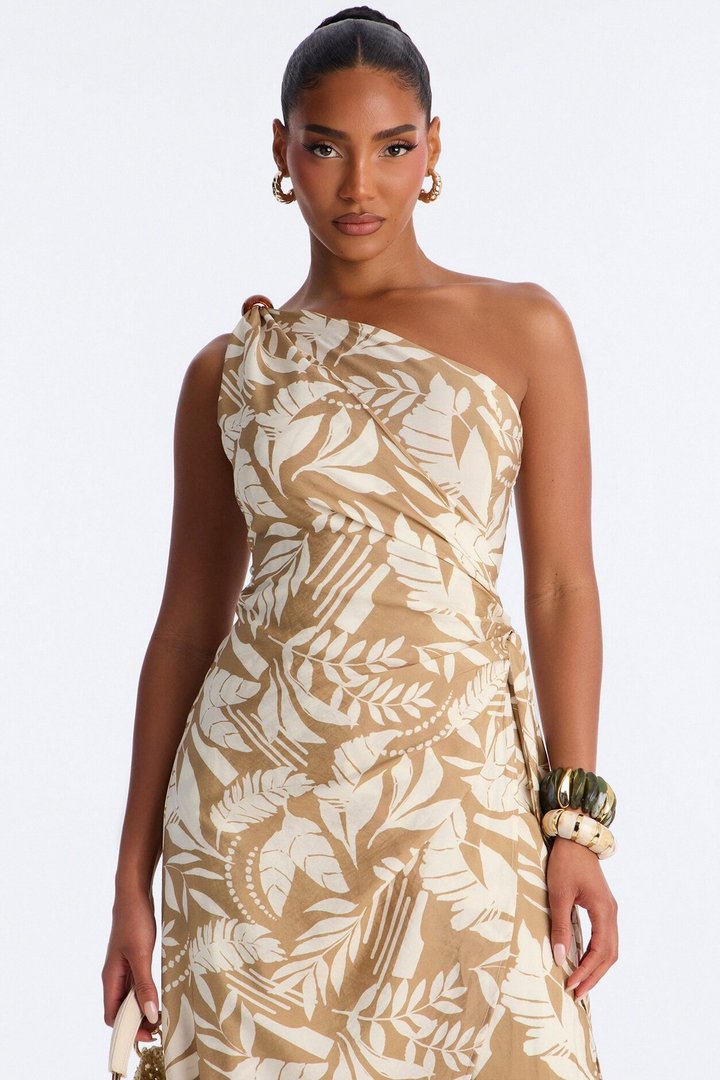 Ziana Beaded Draped Sleeveless Jumpsuit - Tan