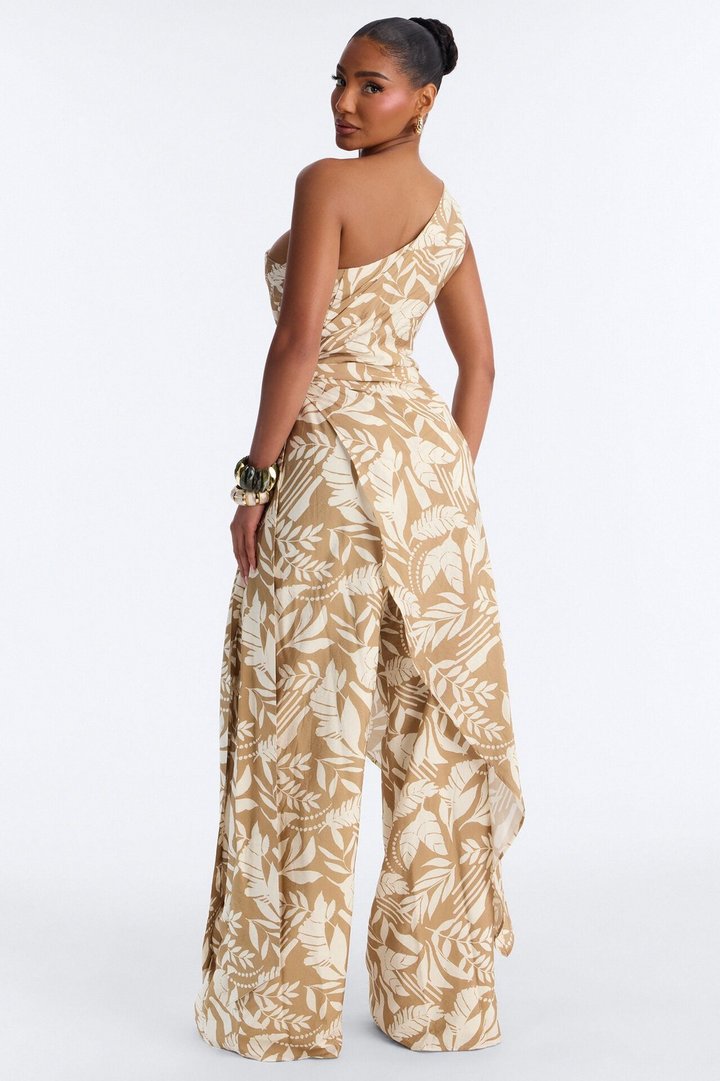 Ziana Beaded Draped Sleeveless Jumpsuit - Tan