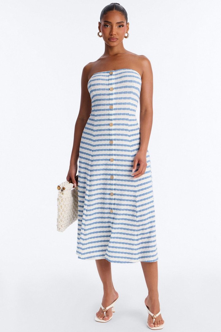 Celia Striped Textured Midi Dress - Blue/combo