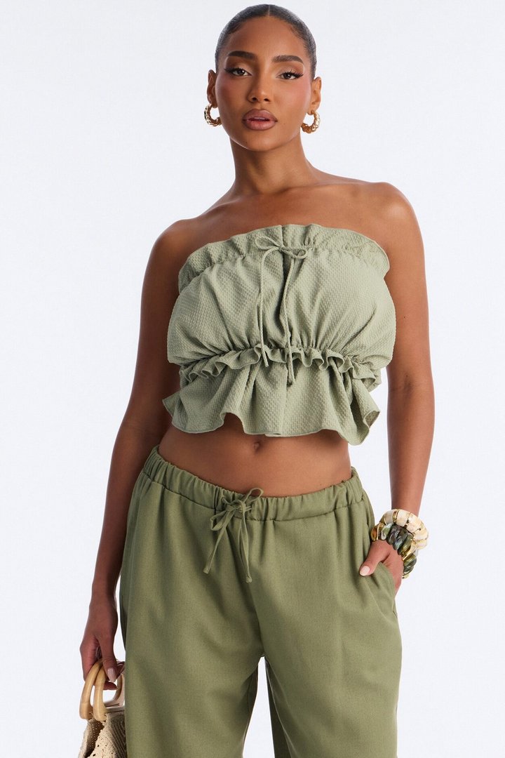 Sunkissed Therapy Lace Up Ruffle Top - Sage