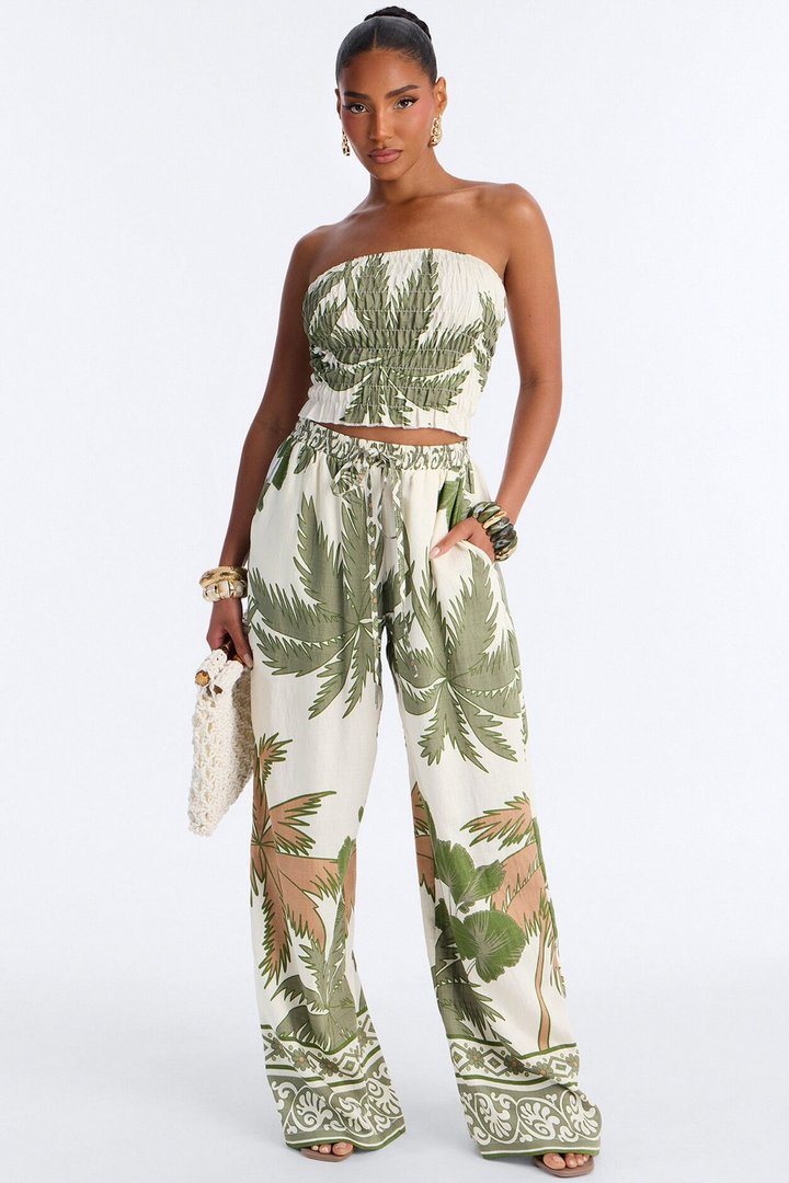 Palm Paradise Strapless Pant Set - Olive/combo