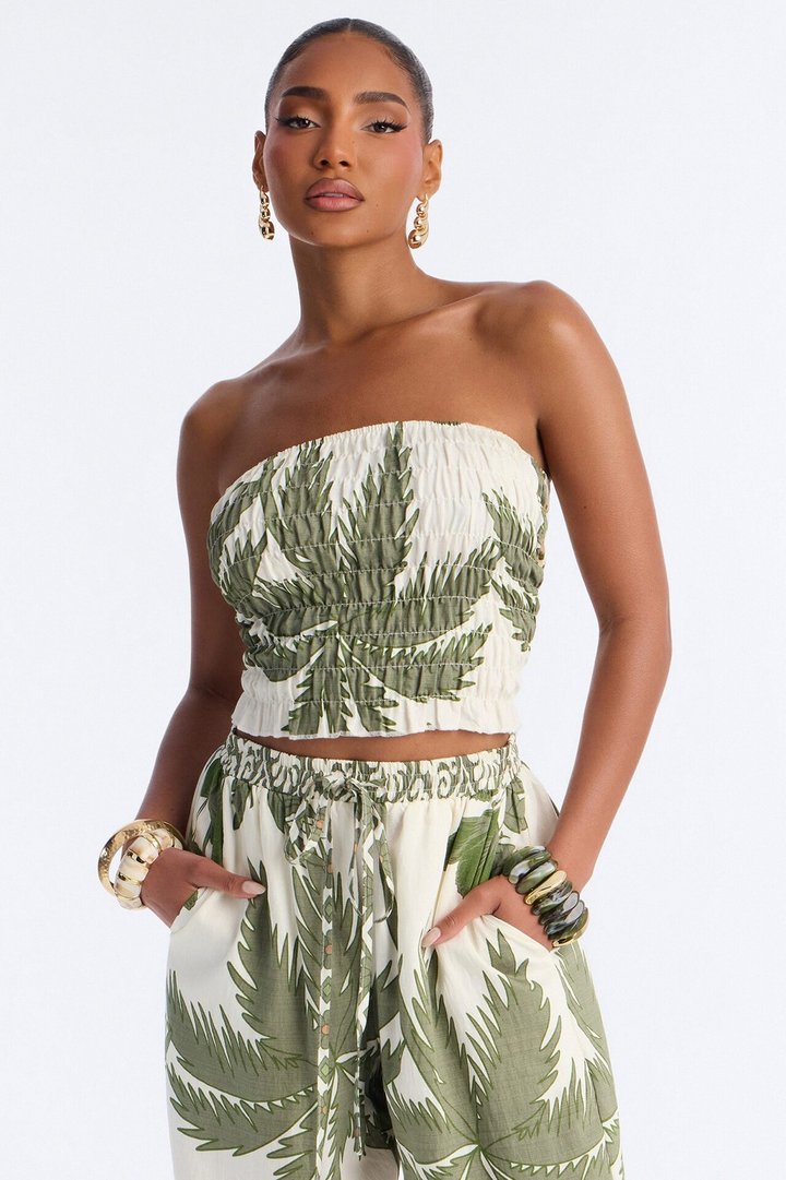 Palm Paradise Strapless Pant Set - Olive/combo