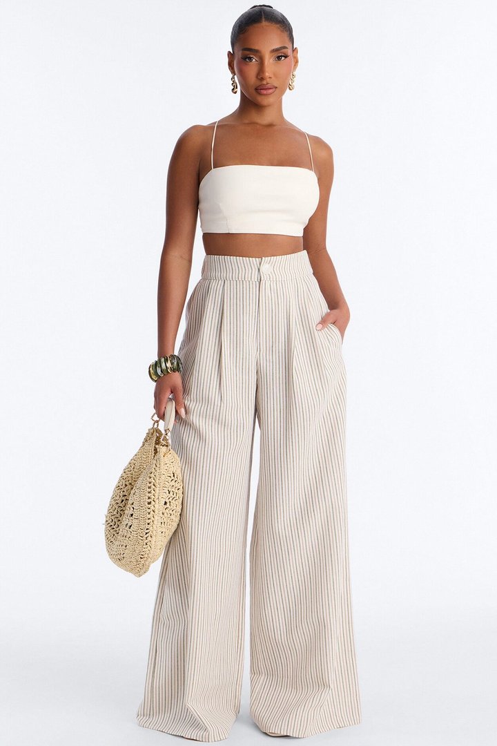 Ella Striped Linen Pant - Natural