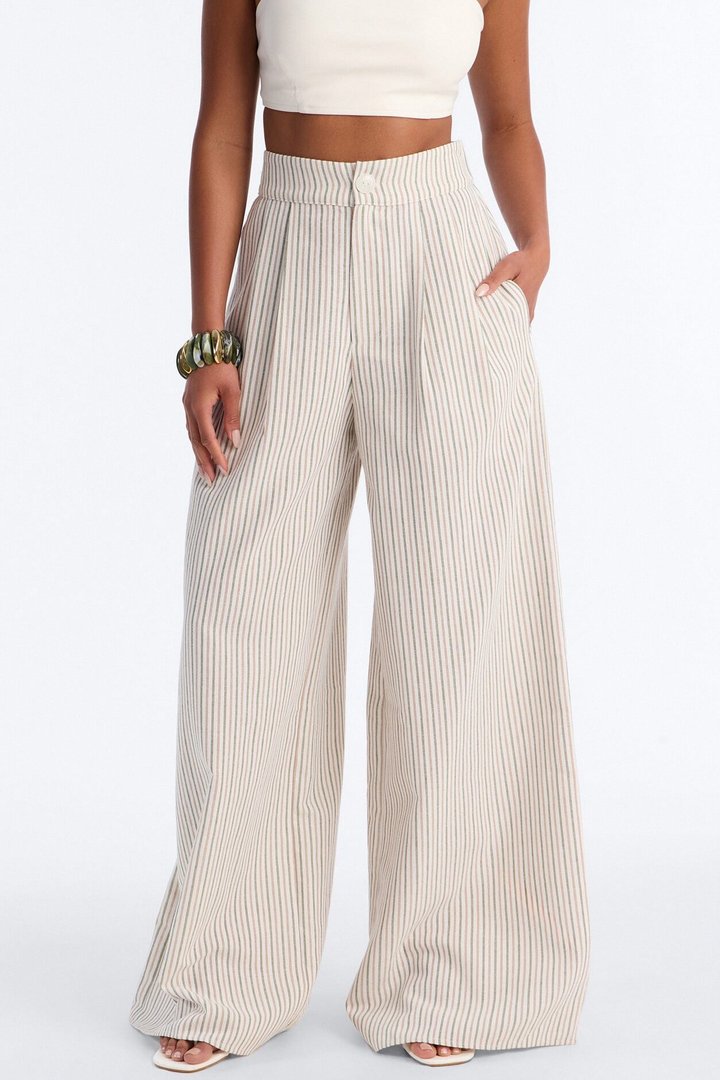 Ella Striped Linen Pant - Natural