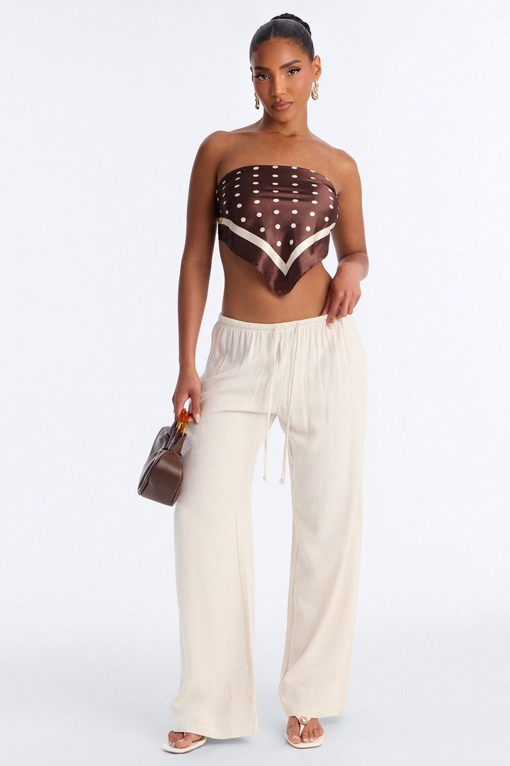 Kienna Low Rise Linen Wide Leg Pant 30″ - Natural