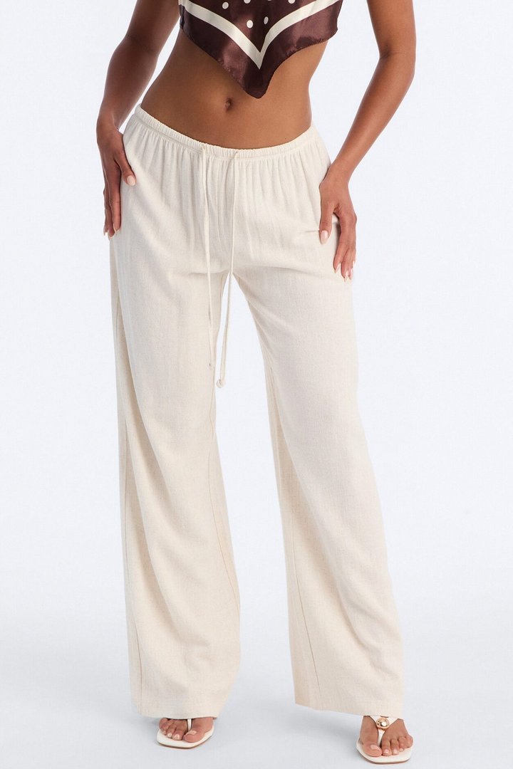 Kienna Low Rise Linen Wide Leg Pant 30″ - Natural