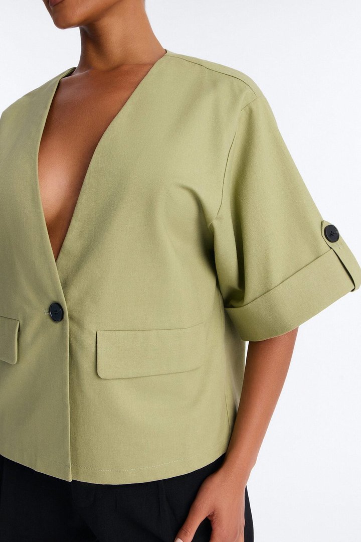 Ready When You Are Cuffed Linen Top - Olive