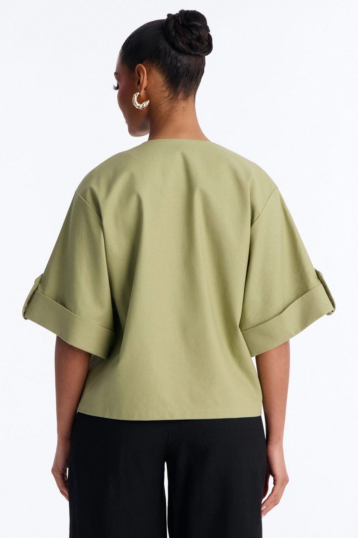 Ready When You Are Cuffed Linen Top - Olive