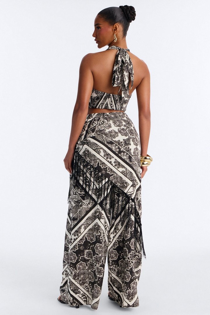 Catherine 3 Piece Halter Scarf Pant Set - Chocolate/Combo