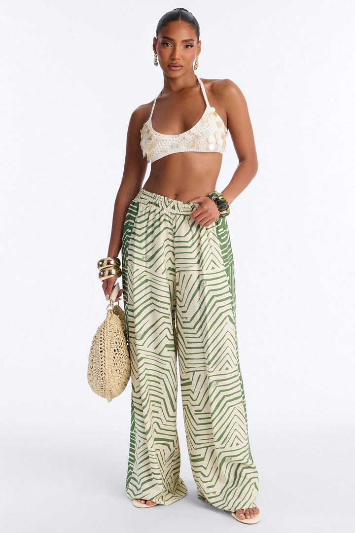 Miffy Mid Rise Smocked Wide Leg Pant - Green/combo