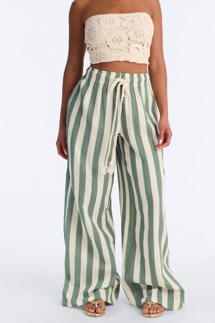 Tea Time Stripe Wide Leg Pant - Sage/combo