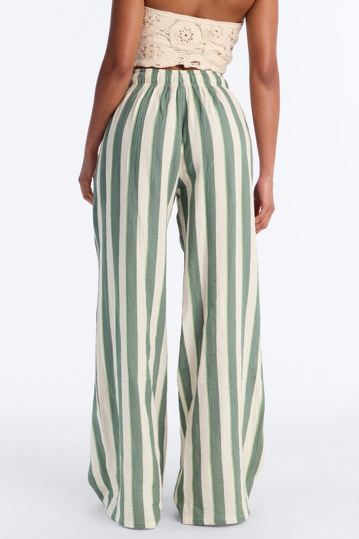Tea Time Stripe Wide Leg Pant - Sage/combo