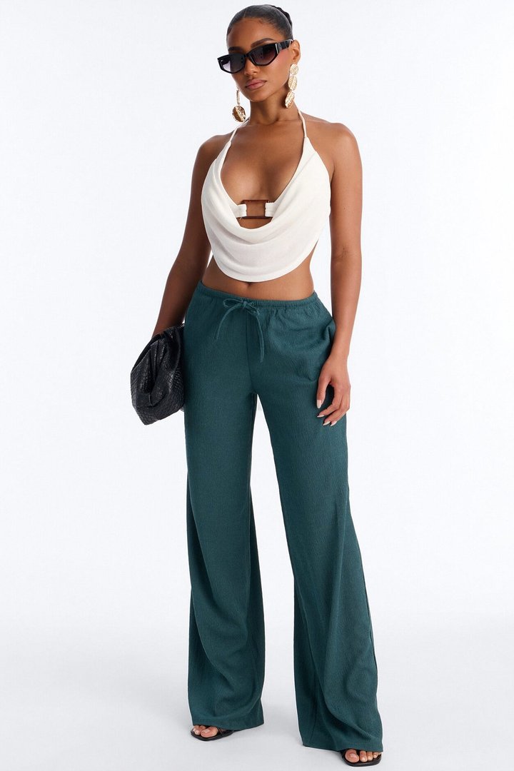Sadie Low Rise Textured Wide Leg Pant 33″ - Hunter Green