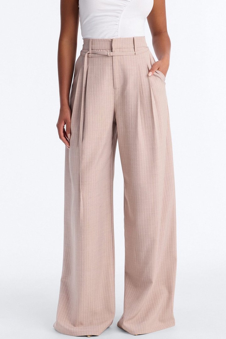 Old Money Feel Pinstripe Belted Trouser Pant 33″ - Mauve