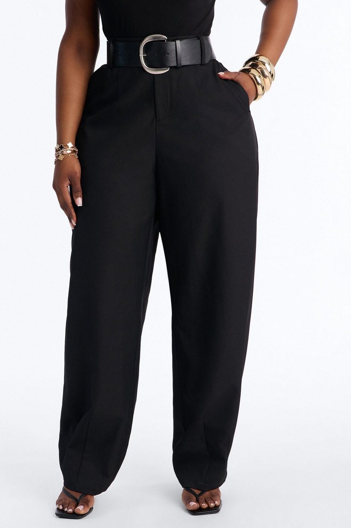 Rebecca Belted Barrel Trouser Pants - Black