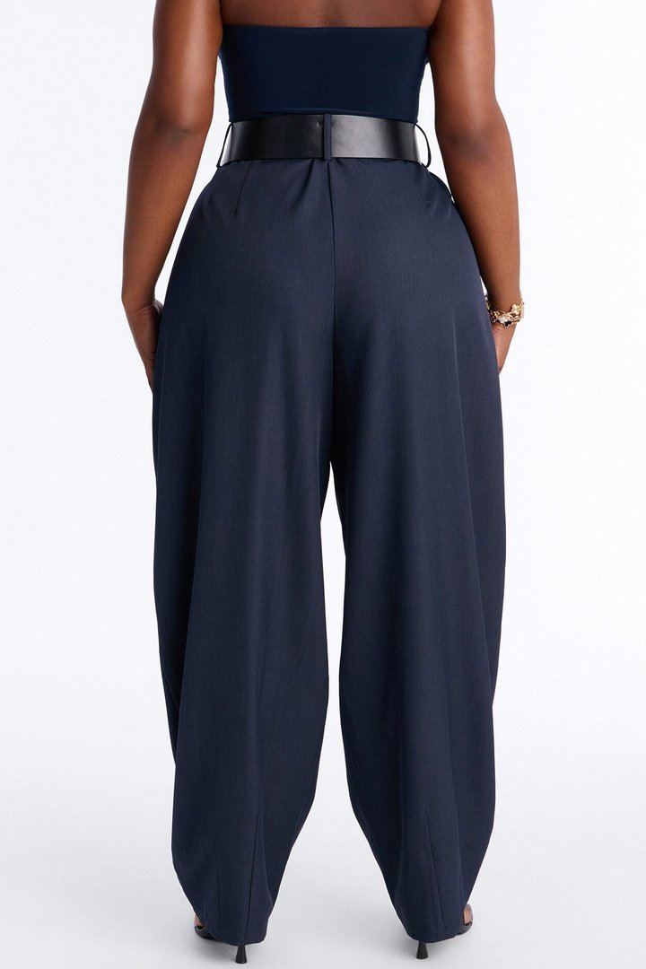 Rebecca Belted Barrel Trouser Pants - Navy