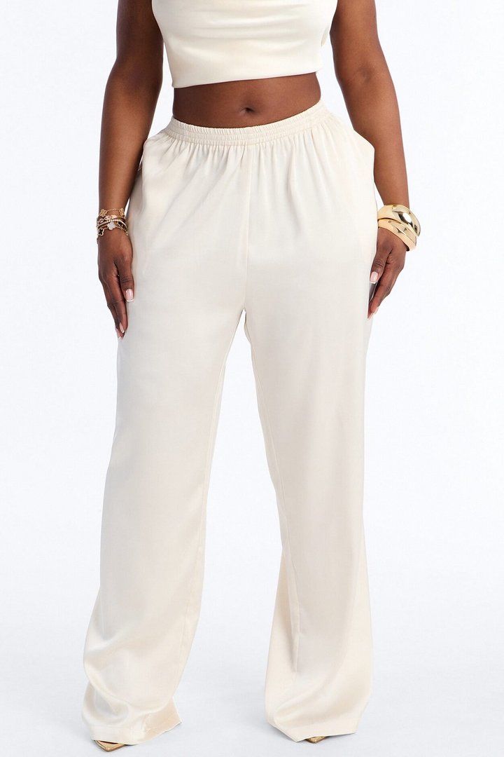 Teagan Low Rise Satin Wide Leg Pant 33″ - Ivory