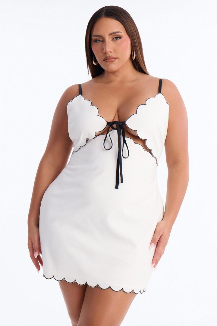 Millie Spaghetti Strap Linen Mini Dress - White/Black