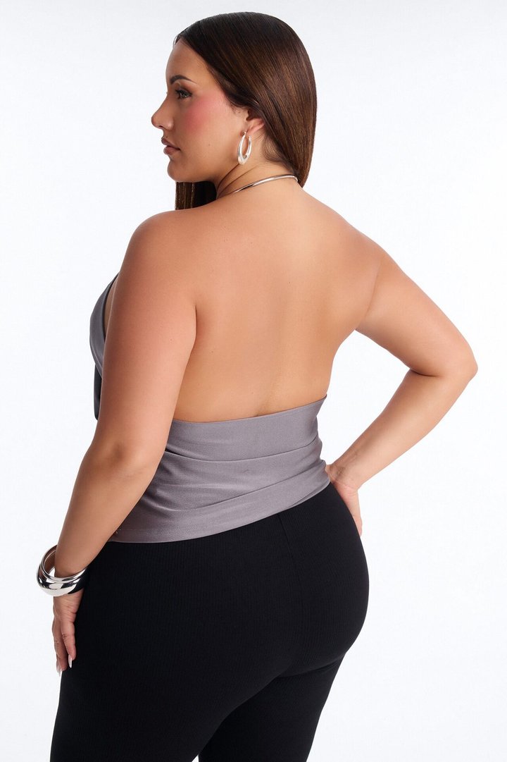 Lunar Goddess Cowl Neck Hardware Halter Top - Charcoal