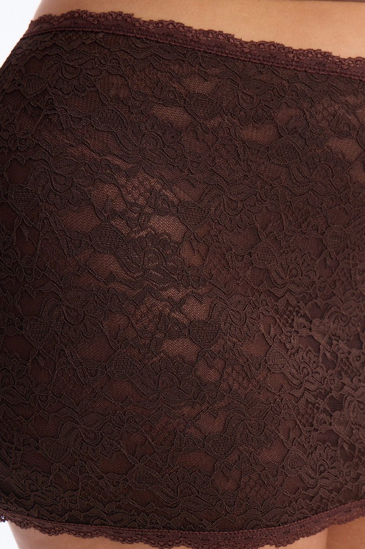 Barely There Lace Mini Skirt - Dark Brown