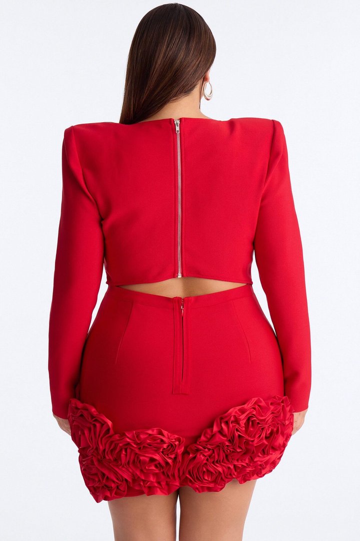 Chantelle Long Sleeve Bandage Mini Dress - Red