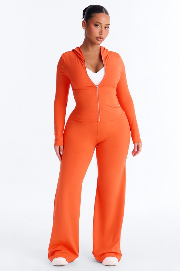 Casual Vibe Zip Up Hoodie Pant Set - Tomato Red