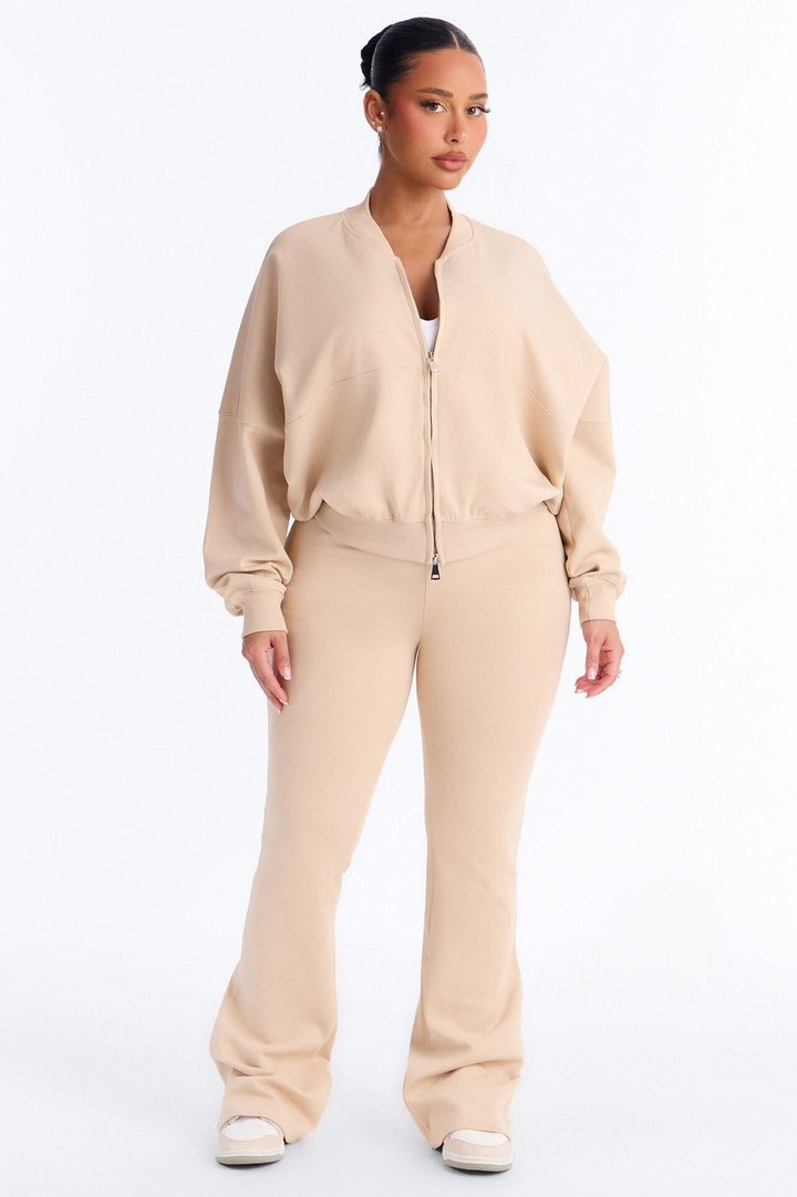 Kelsey Double Zip Flare Leg Pant Set - Stone