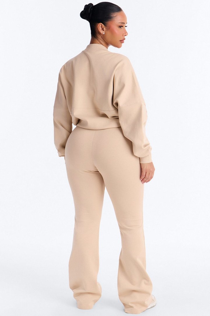 Kelsey Double Zip Flare Leg Pant Set - Stone