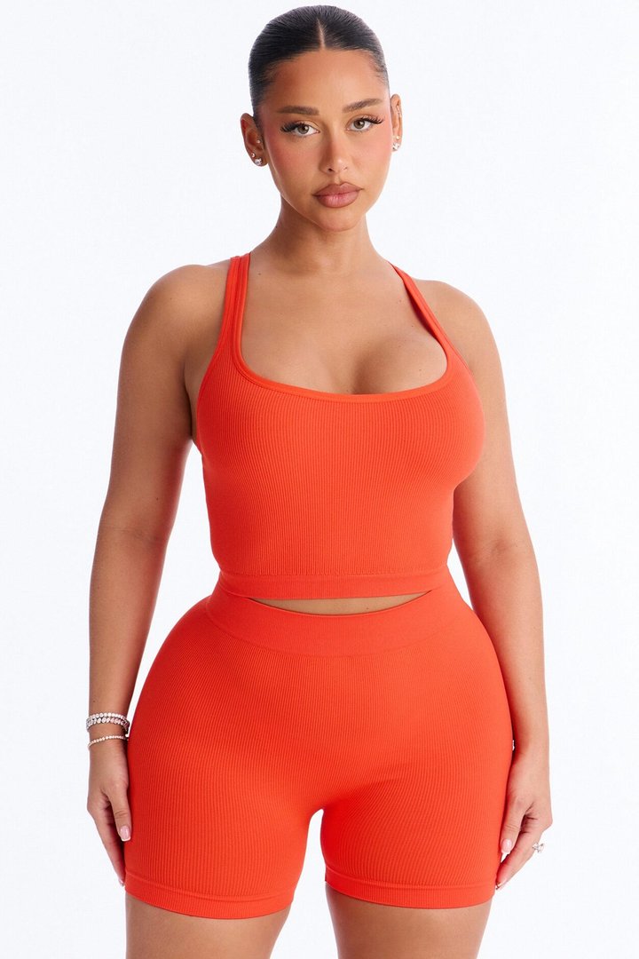 Core Power Seamless Biker Short Set - Tomato Red