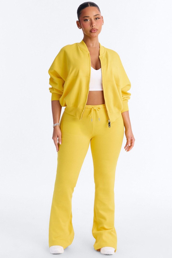 Kelsey Double Zip Flare Leg Pant Set - Yellow