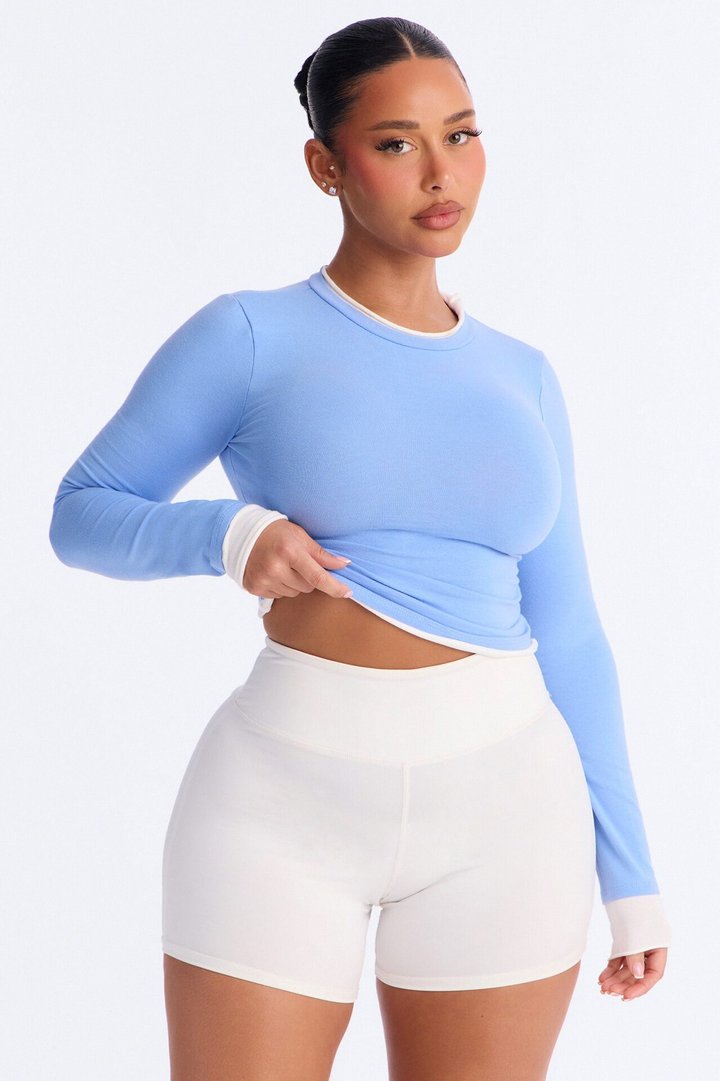 Effortless Edge Contrast Long Sleeve Top - Blue/combo