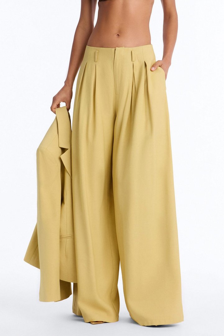 Elyse Linen High Rise Pleated Trousers - Honey