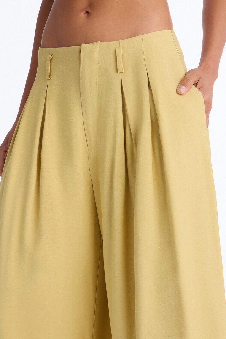 Elyse Linen High Rise Pleated Trousers - Honey
