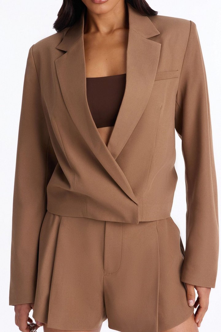 Ready To Work Crepe Cropped Blazer - Brown
