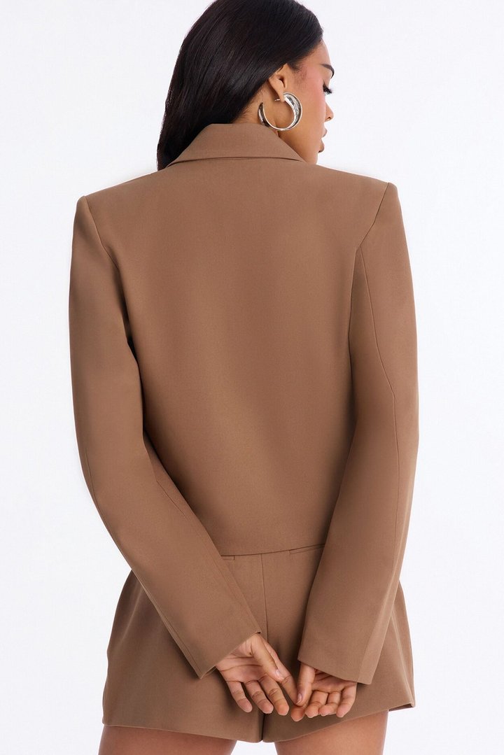 Ready To Work Crepe Cropped Blazer - Brown