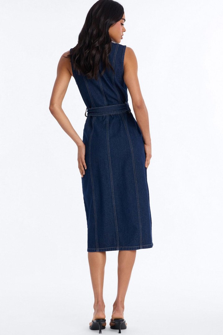 Isla Belted Denim Midi Dress - Dark Wash