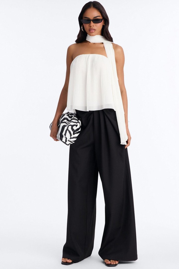 Caught In Your Sunlight Chiffon Scarf 2 Piece Top - Cream