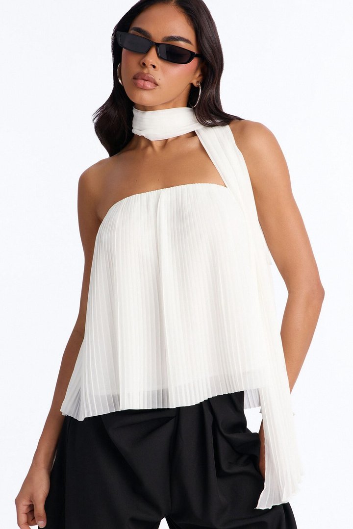 Caught In Your Sunlight Chiffon Scarf 2 Piece Top - Cream