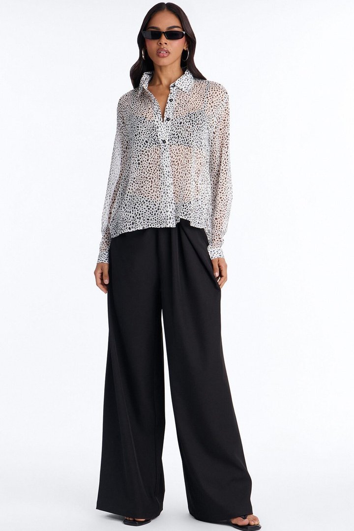 Leopard Chic Sheer Chiffon Shirt - Black/White