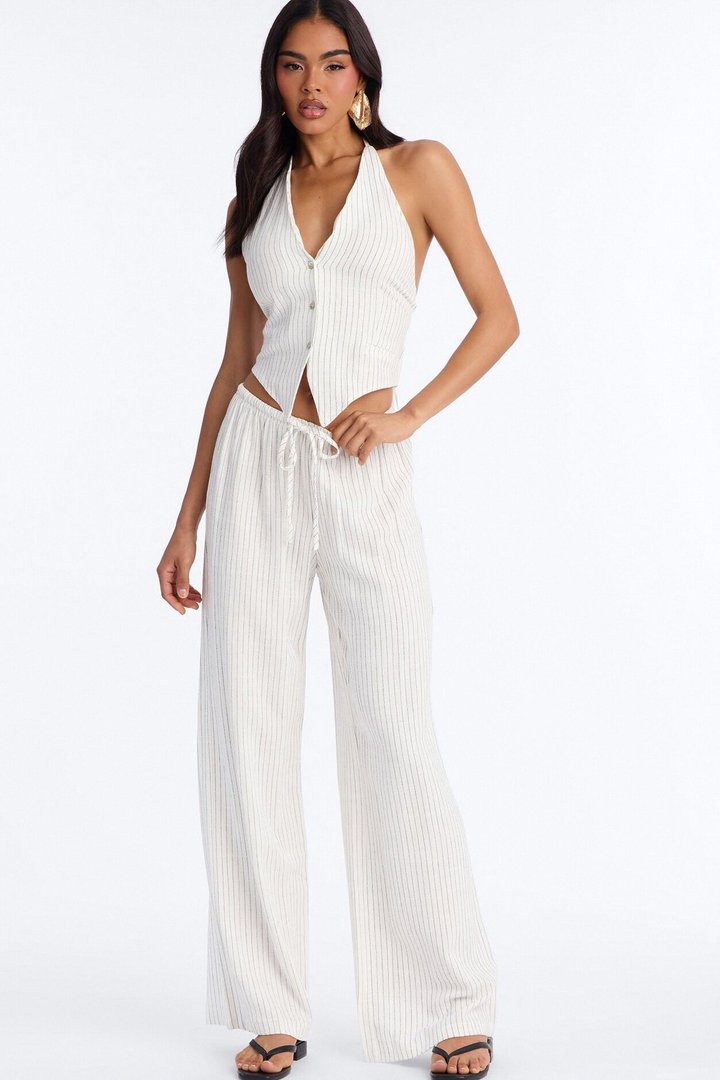 Girl Gone Wild Pinstripe Low Rise Wide Leg Pant 30″ - White/combo