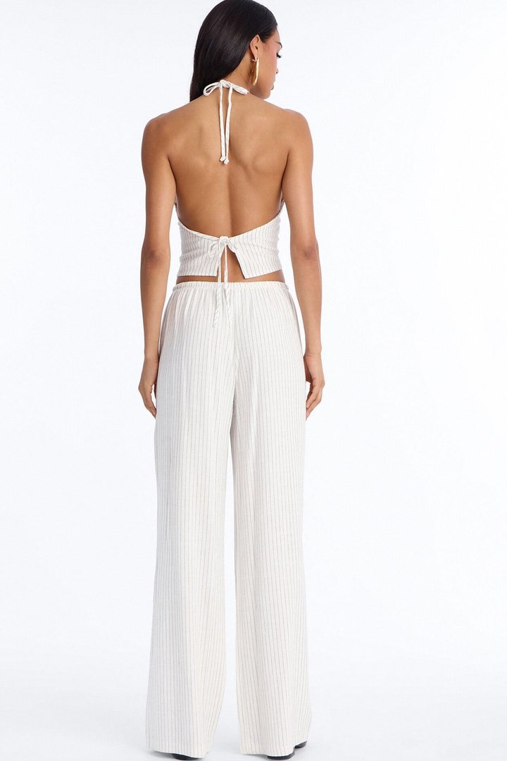 Girl Gone Wild Pinstripe Low Rise Wide Leg Pant 30″ - White/combo