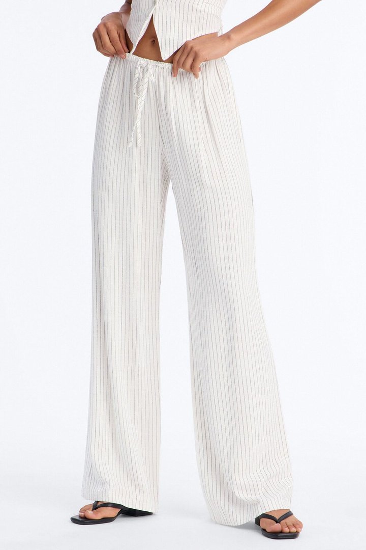 Girl Gone Wild Pinstripe Low Rise Wide Leg Pant 30″ - White/combo