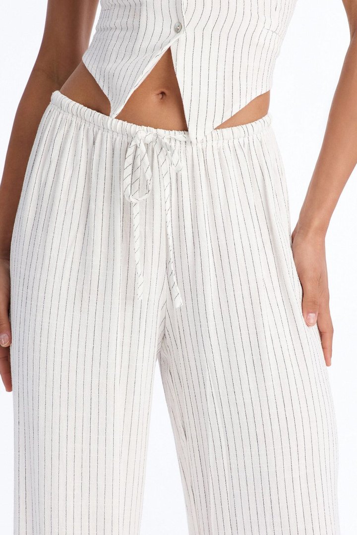 Girl Gone Wild Pinstripe Low Rise Wide Leg Pant 30″ - White/combo