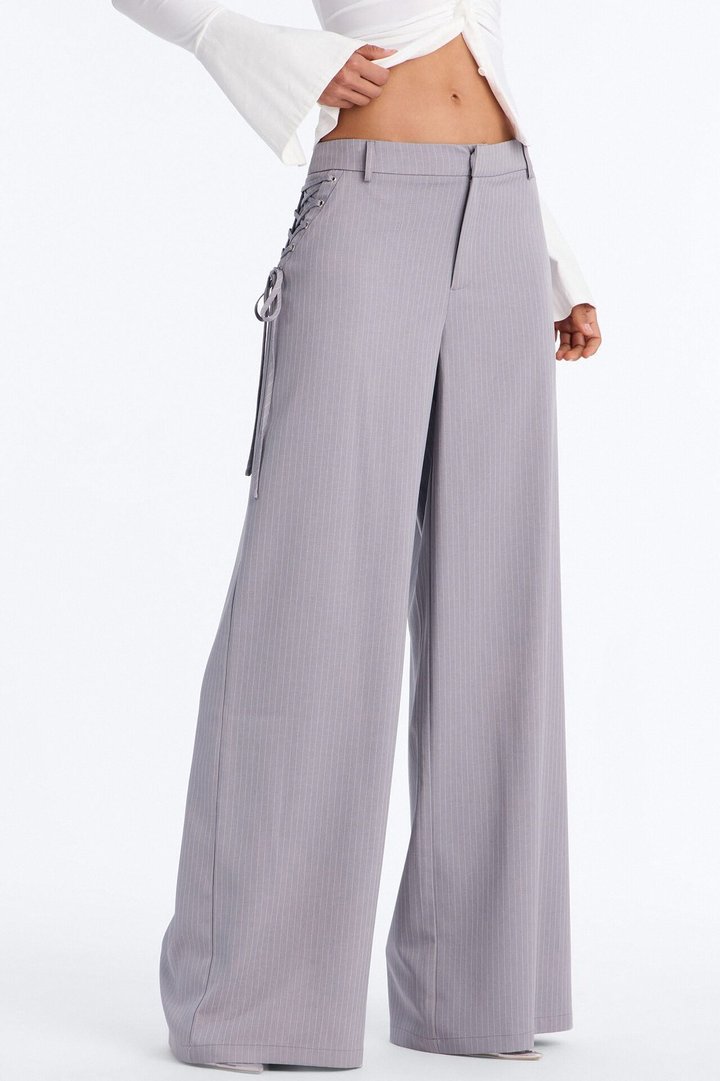 All Laced Up Low Rise Pinstripe Trouser - Light Grey
