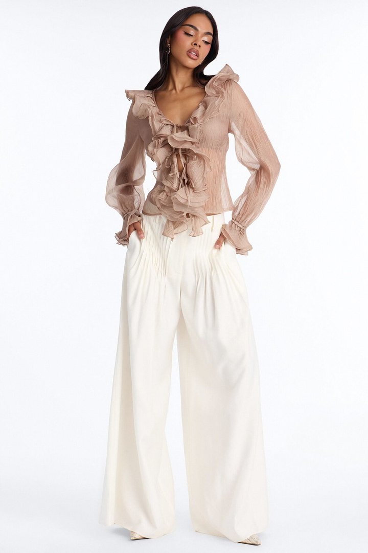 Frame The Moment Ruffle Organza Blouse - Mocha