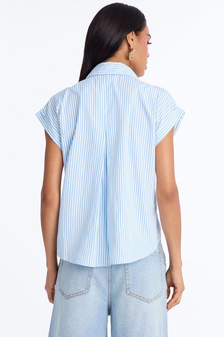 Linda Button Up Pinstripe Short Sleeve Shirt - Blue/combo