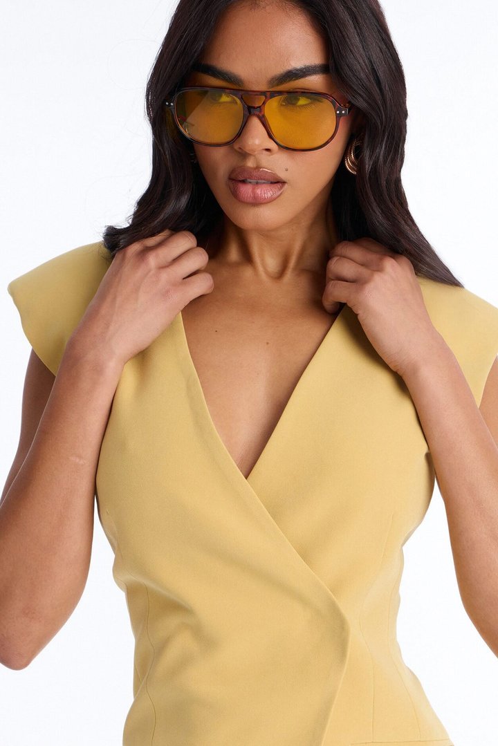 Happy Hour Double Breasted Fitted Vest - Mustard