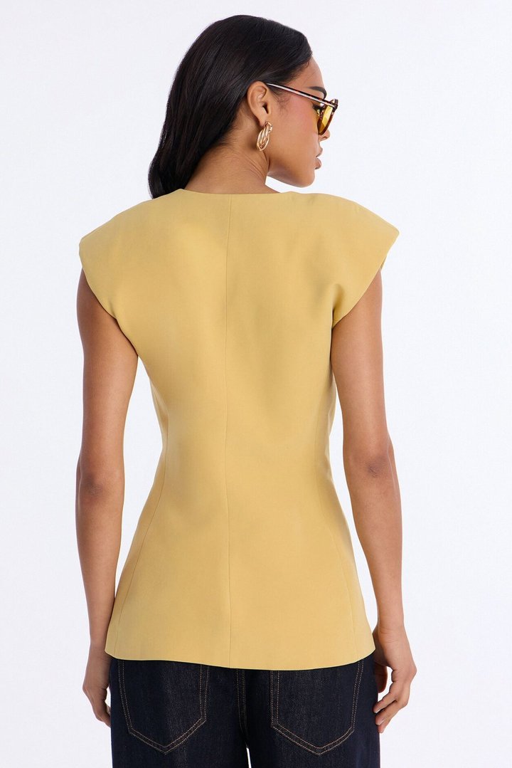 Happy Hour Double Breasted Fitted Vest - Mustard