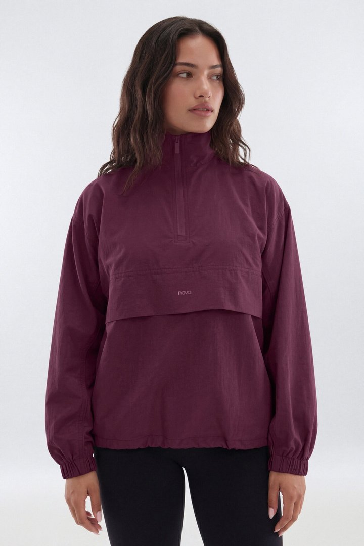 CoreNylon Mock Neck Half Zip Track Jacket - Merlot
