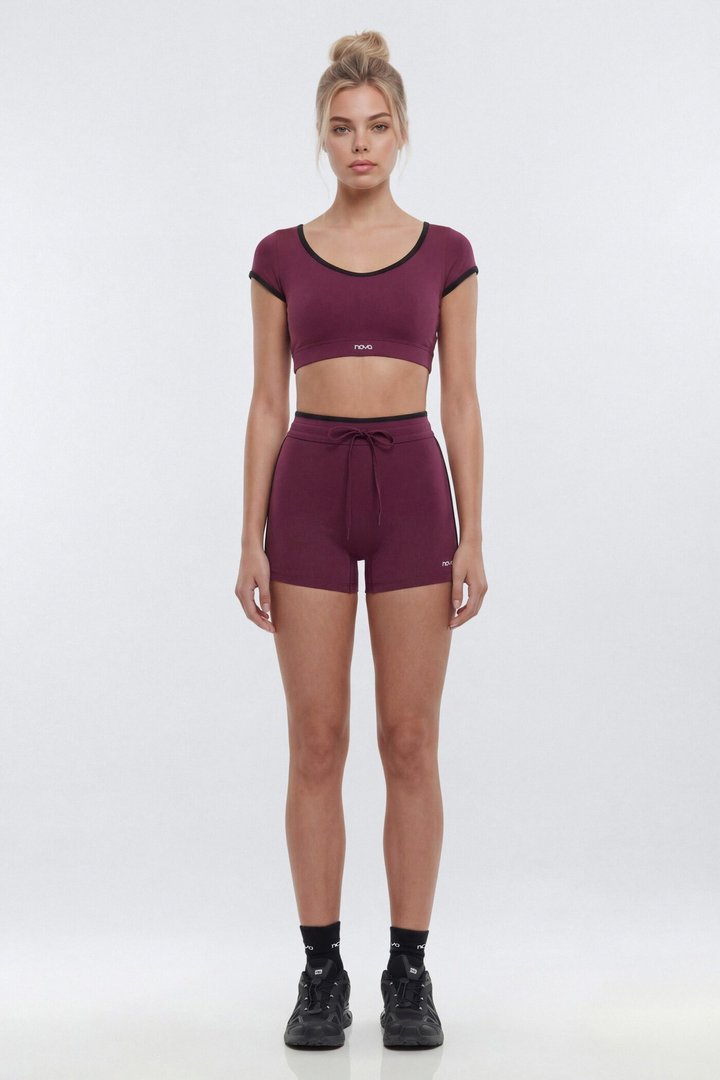 ProStretch™ 4″ Contrast Trim High Rise Biker Short - Merlot